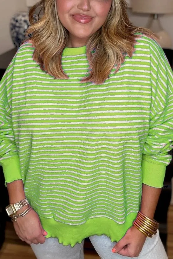 Women's Casual Lettuce Edge Striped Pullover (Buy 2 Free Shipping)