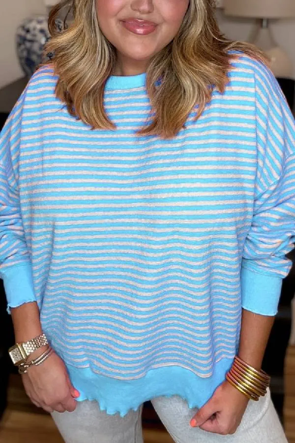 Women's Casual Lettuce Edge Striped Pullover (Buy 2 Free Shipping)