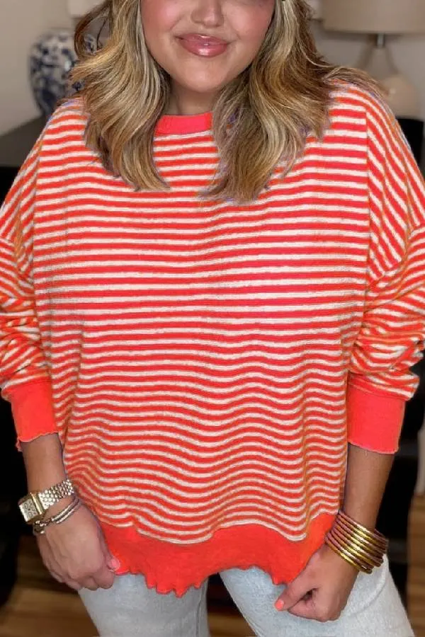 Women's Casual Lettuce Edge Striped Pullover (Buy 2 Free Shipping)