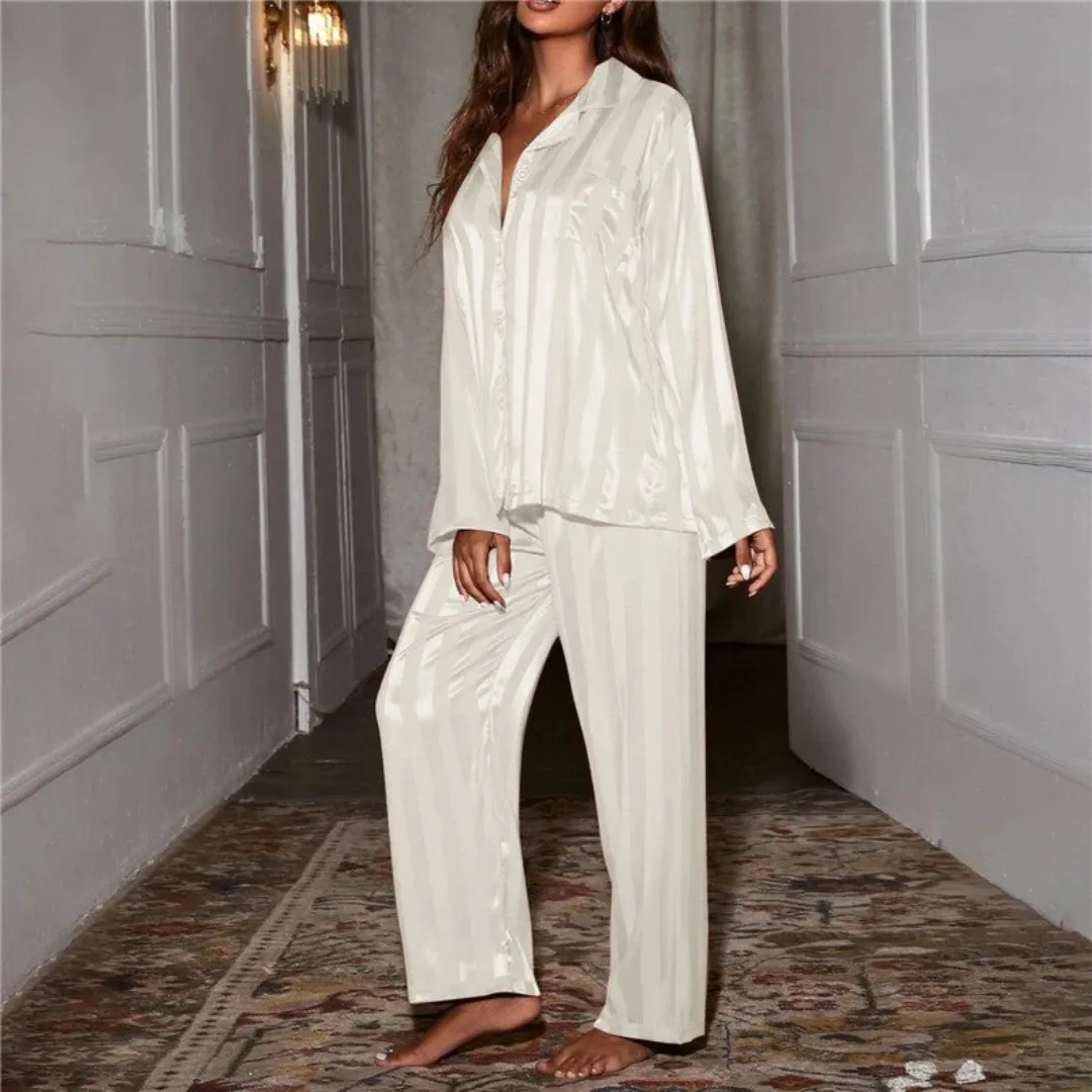 Women's Comfortable Casual Striped Pajama Set | Long Sleeve