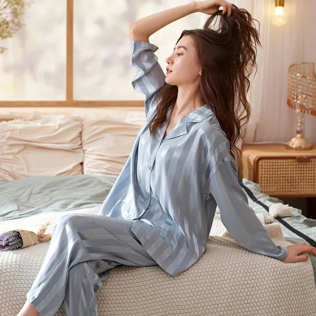 Women's Comfortable Casual Striped Pajama Set | Long Sleeve