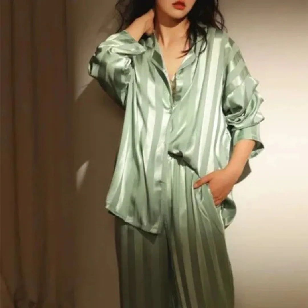 Women's Comfortable Casual Striped Pajama Set | Long Sleeve
