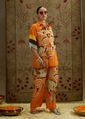 Yellow orange mask print tunic and pants