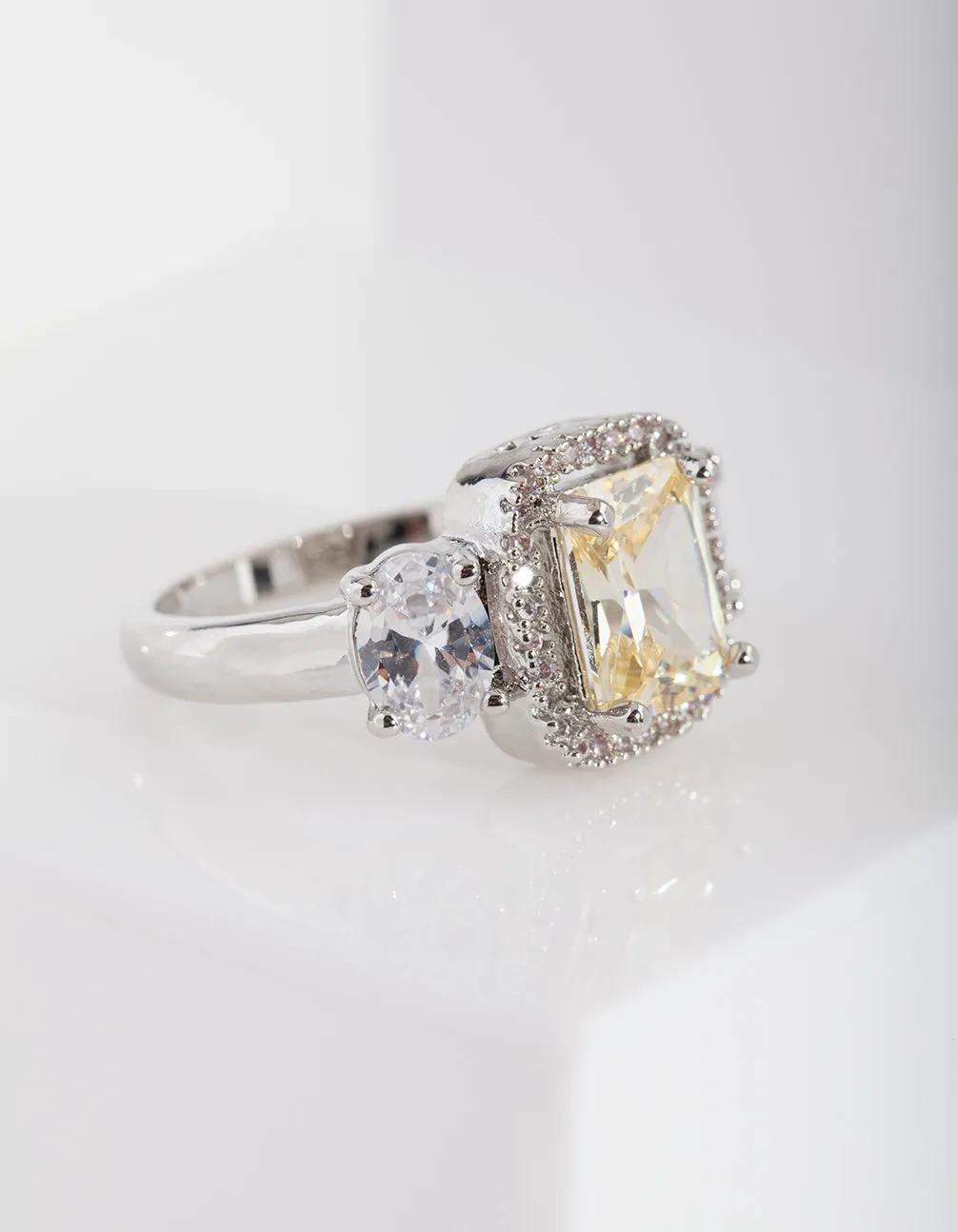 Yellow Silver Cubic Zirconia Engagement Ring