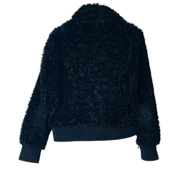 Zara TRF Teddy Fluffy Fleece Faux Fur Full Zip Bomber Jacket Black Size large
