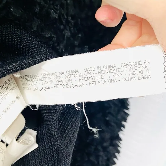 Zara TRF Teddy Fluffy Fleece Faux Fur Full Zip Bomber Jacket Black Size large