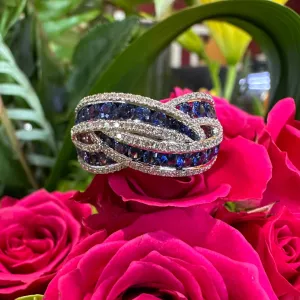 Zeghani Sapphire and Diamond Intertwined Ring 14K White Gold ZR1861