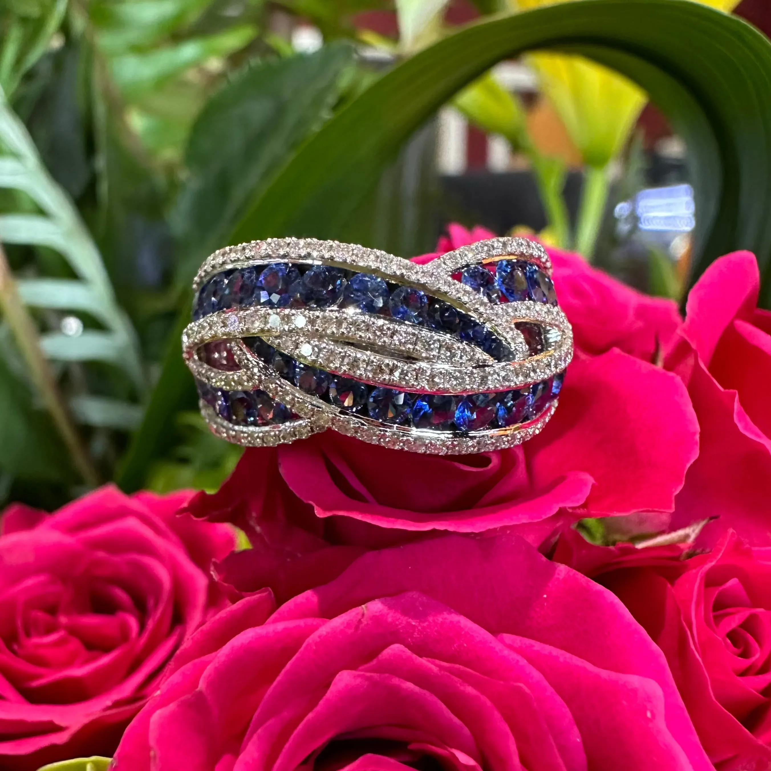 Zeghani Sapphire and Diamond Intertwined Ring 14K White Gold ZR1861